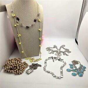 Necklace Lot 7 Talbots Sao New York & Co C1946 Unsigned Silver Tone Crystal